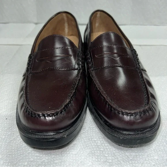Nunn Bush Kent Men's Moc Toe Penny Loafer Burgundy Leather Dress Shoes Size 9.5M